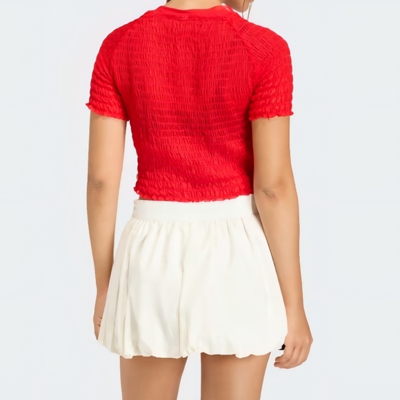 NWT Adidas Originals Smocked Cali Tee | Better Scarlet, L - Picture 3 of 6